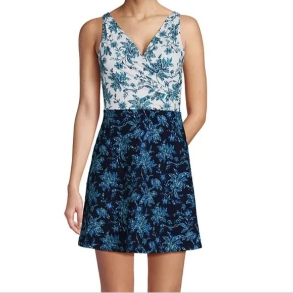 Lands’ End Plus Size Tummy Control Surplice Wrapswim Dress One Piece Swimsuit
